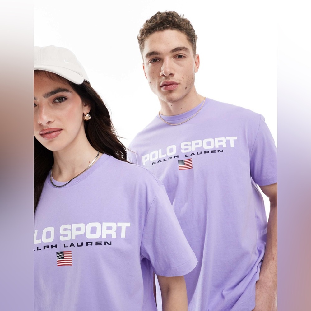 Polo Ralph Lauren Classic Fit Polo Sport Jersey T-Shirt (Sky Lavender/White) Med - Picture 4 of 11